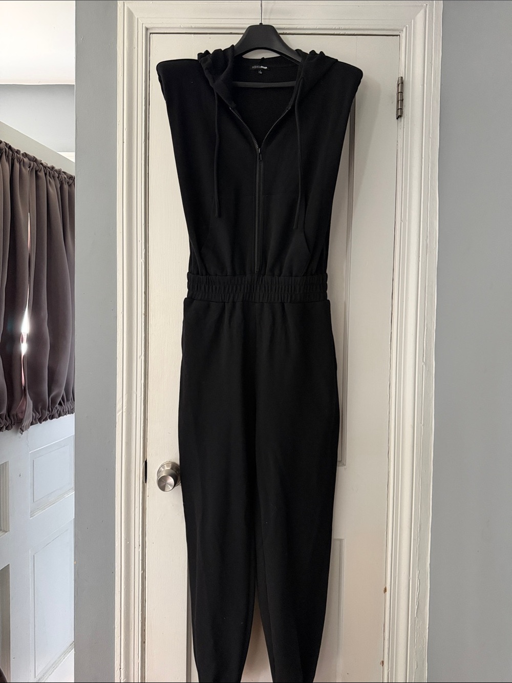 Black Hooded Zip-Front Women's jumpsuit